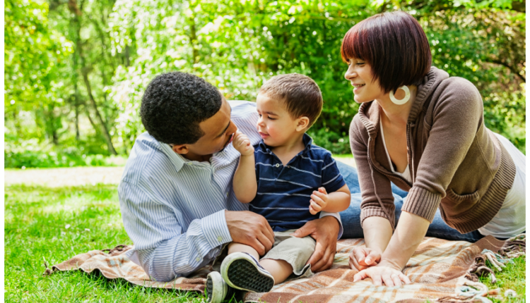 A family play in park